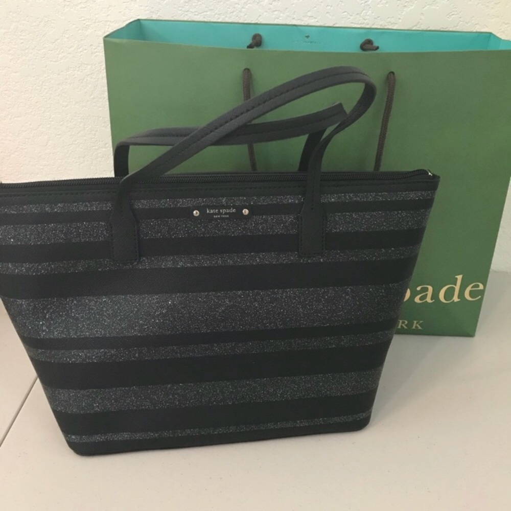 NWT KATE SPADE HANI HAVEN LANE BLACK STRIPE TOTE - Picture 2 of 8